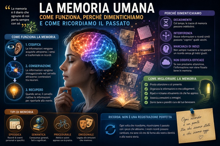 Grazie alla memoria possiamo imparare, riconoscere le persone, orientarci nel mondo, ricordare esperienze